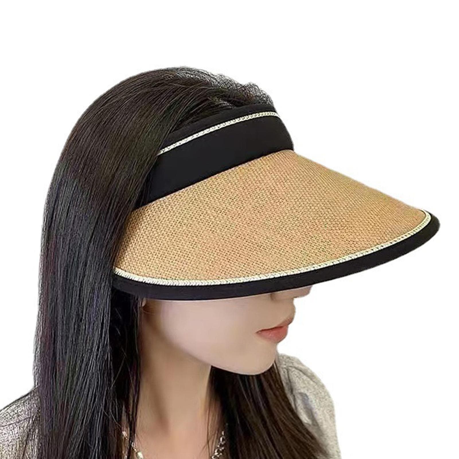 Empty Top Baseball Cap Khaki Color Foldable Large Brim Design Sports Sun Hat