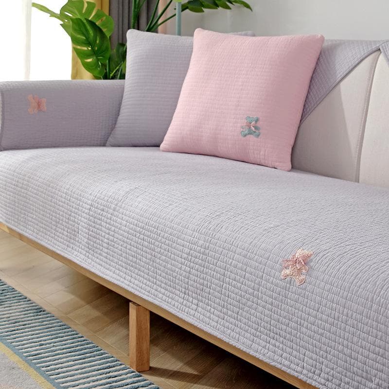 Living Room Cotton Sofa Cover Plain Colour Protection Sofa Cover Straight Striped Fabric Sofa Cushion Universal Non-Slip Cushion 70x70cm 1pcs