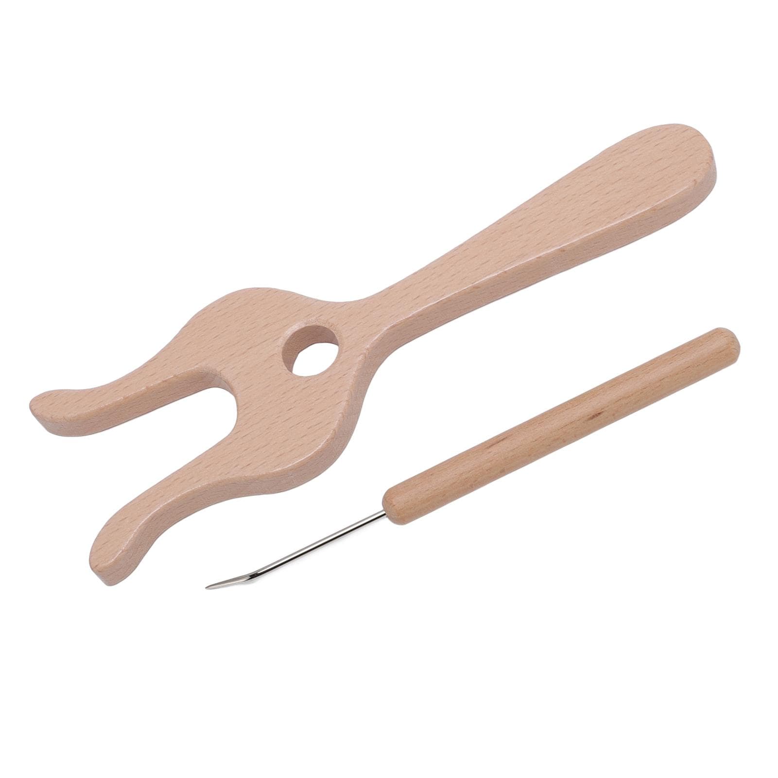 Knitting Fork and Needle Kit Beech Wood Slick Finish Wooden Fork Braider Needles Kit for Handcraft