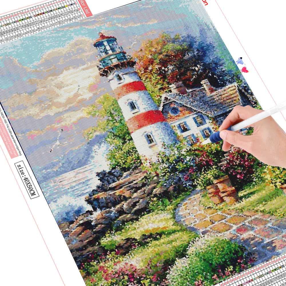 Diamond Embroidery Lighthouse Diamond Painting Full Round Landscape Rhinestone Picture Home Decor 20X30CM