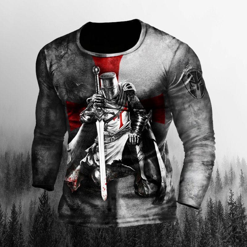 3D Heroic Templar T Shirt Men's Long Sleeve All-match Tops Fashion Street Hip Hop Cool Clothing Men Casual TShirts Oversized 6XL M