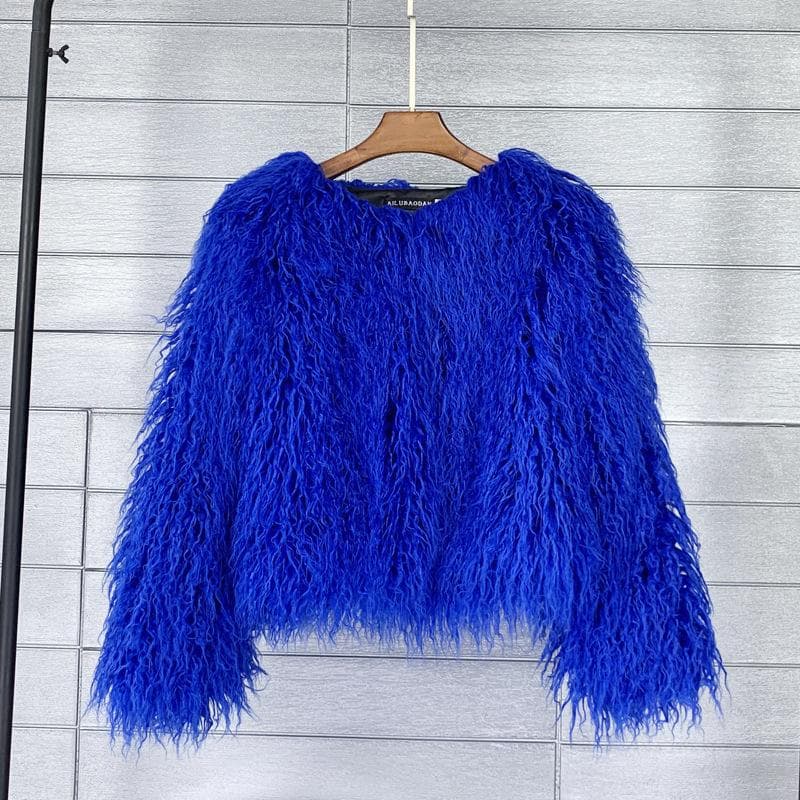 16 Color Women's Fur Coat Colorful Fluffy Pink Lamb Fur Faux Fur Coat Sheepskin Coat Winter Faux Fur Coat M sapphire blue