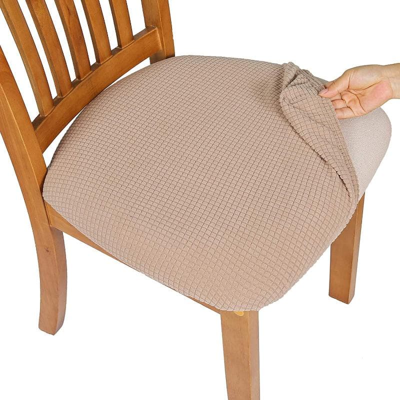 WaterProof Durable Spandex Jacquard Dining Room Chair Seat Covers Removable Washable Upholstered Banquet Chair Cushion Slipcovers khaki