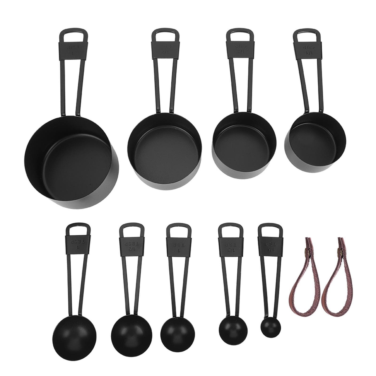 9PCS Black Stainless Steel Measuring Cups Set Coffee Spoon with Scale for Kitchen Baking Cooking