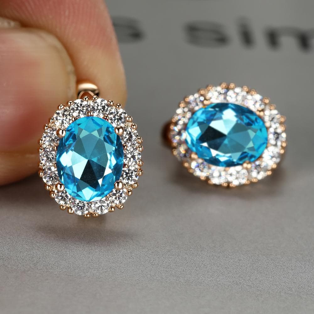 Luxury Purple Stone Gold Color Love Drop Earrings Bride Band Engagement Ear Clip Jewelry aqua