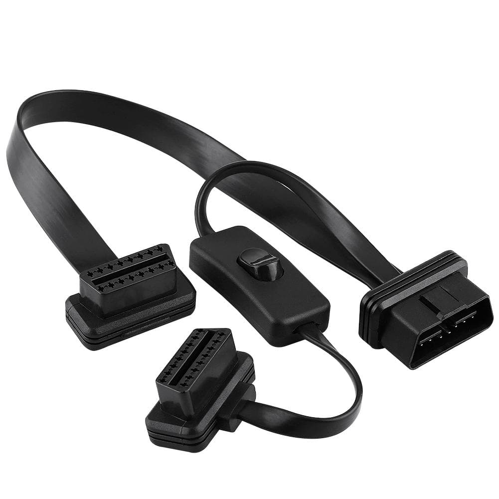 16 Pin Male to Dual Female OBD2 Splitter Flat Extension Cable Adapter with Switch