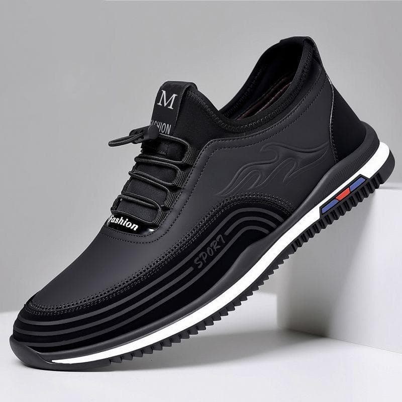 Men's Trendy Leather Shoes: Breathable, Casual, Lightweight, All-Match Fashion for Spring, Perfect for Running or Driving 44 black