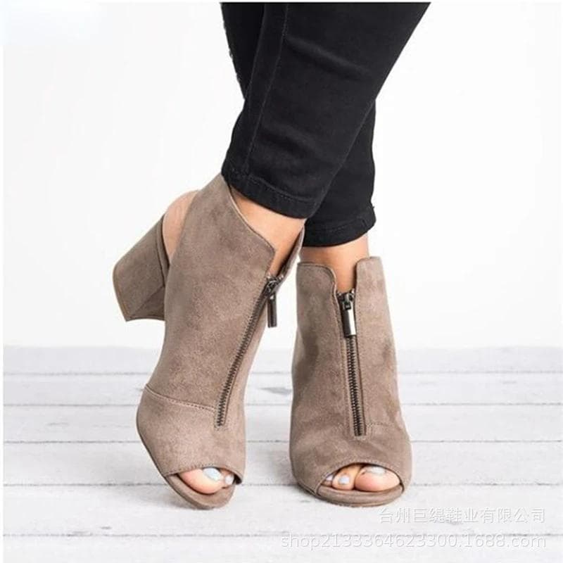 Fashion Women's Plus Size Fish Mouth Chunky Heel Sandals Elegant Medium Heel Women's Shoes Comfortable Peep Toe Shoes 37 gray