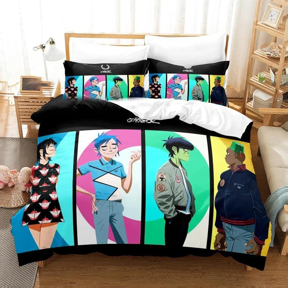 3D Printed Gorillaz Music Band Bedding Set Boys Girls Twin Queen Size Duvet Cover Pillowcase Bed Kids Adult Home Textile AU Single 140x210cm