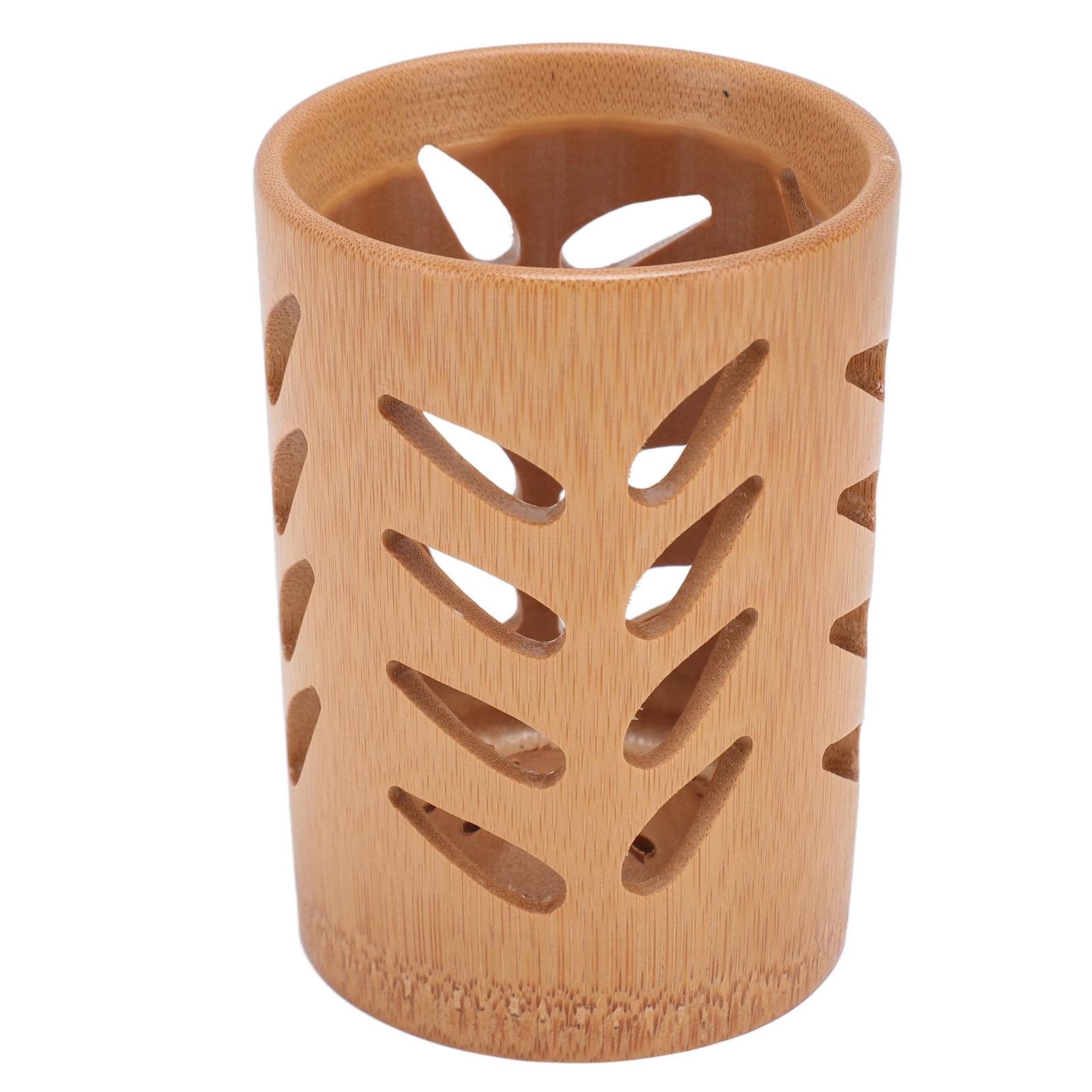 Storage Bucket Multi Purpose Cup Shape Bamboo Toothbrush Holder with Drainage Holes for Makeup