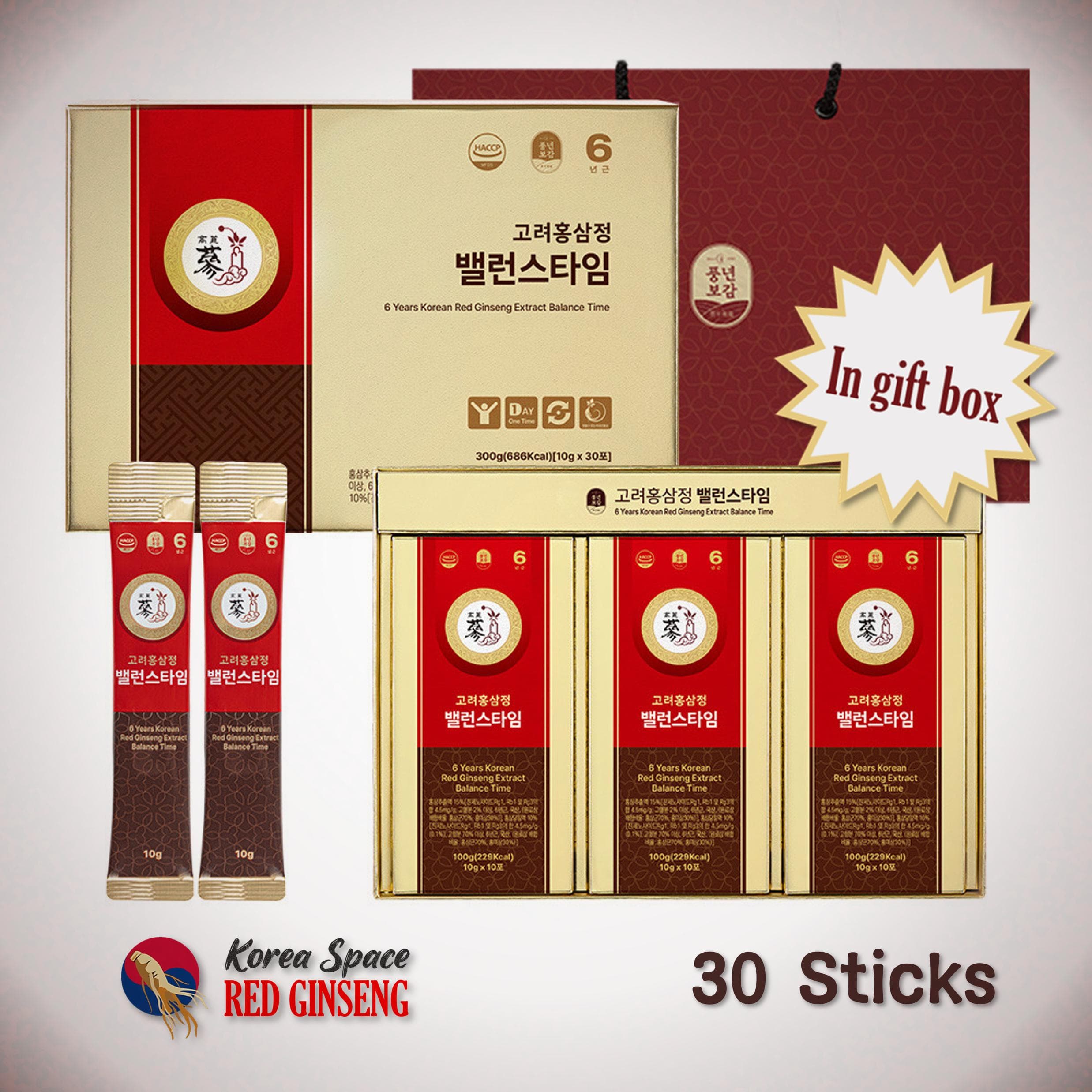 [Poongnyeonbogam] 6 Years Korean Red Ginseng Extract, Balance Time Red Ginseng 30/60/100 Sticks 30 sticks in gift box