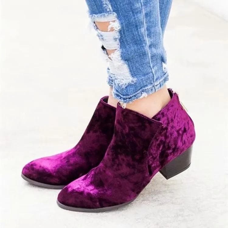 Fashion Women Boots British style flock velvet stretch boots casual fashion internal leather European and American all match 2024 42 purple