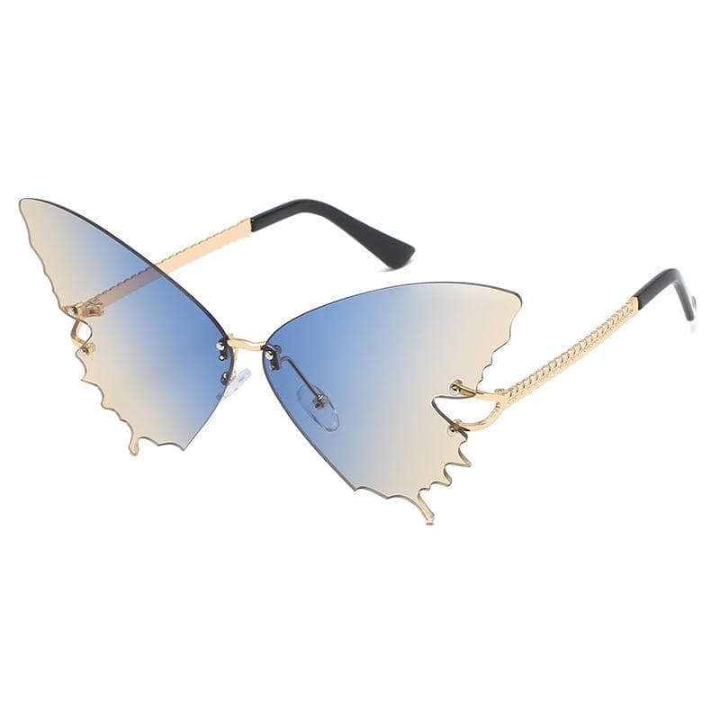 Oversized Butterfly Rimless Sunglasses Women Steampunk Metal Punk Sun Glasses Vintage Gradient Ocean Lens