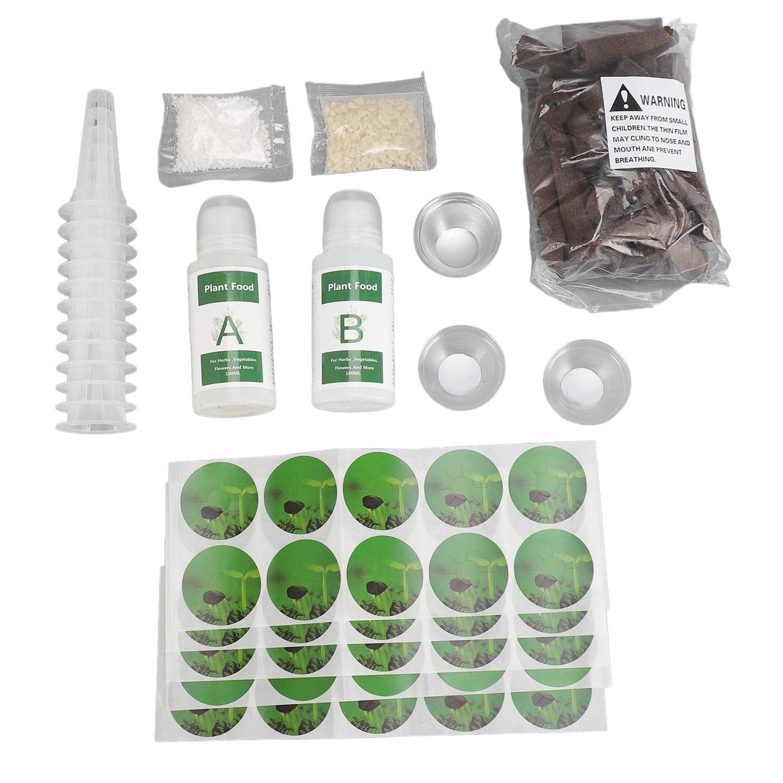 100ML Hydroponic Plant Food Hydroponics Nutrients Set with Grow Sponges A B Plant Food 50 Stickers