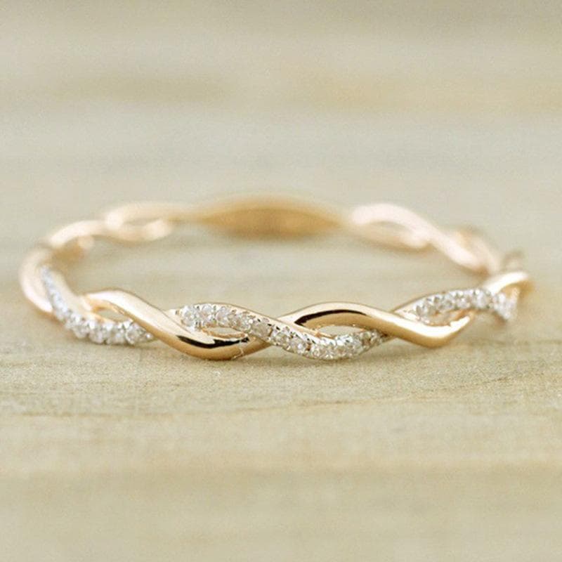 1pc Fashion Twisted Rope Simple Ring Zircon Artificial Diamond Ring 11 gold