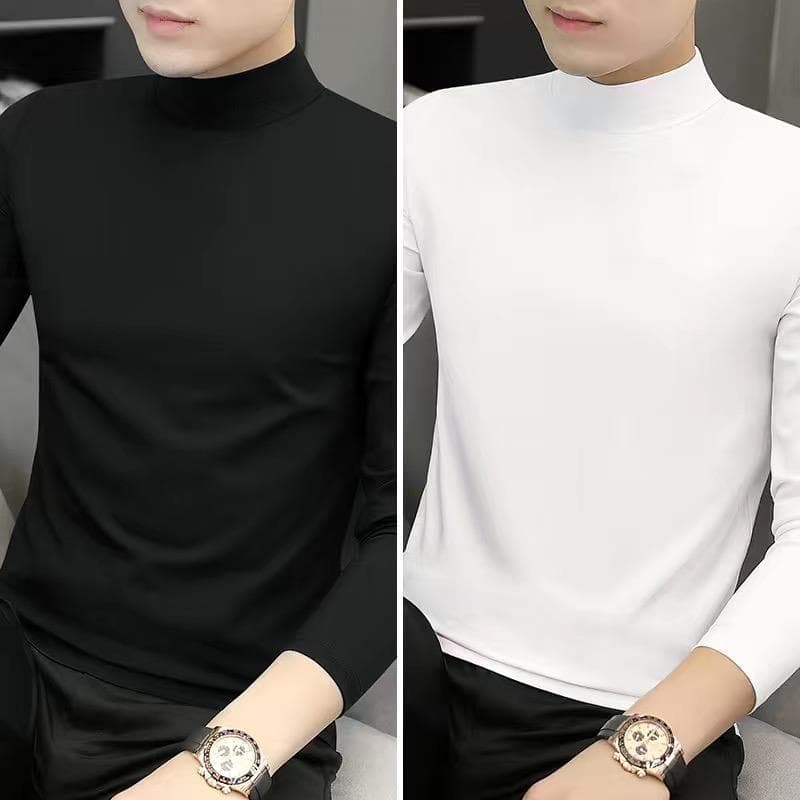 Men's Modal Half-Turtleneck Long-Sleeve T-Shirts (2-Pack) – Spring/Autumn Lightweight Mid-Neck Clearance XL