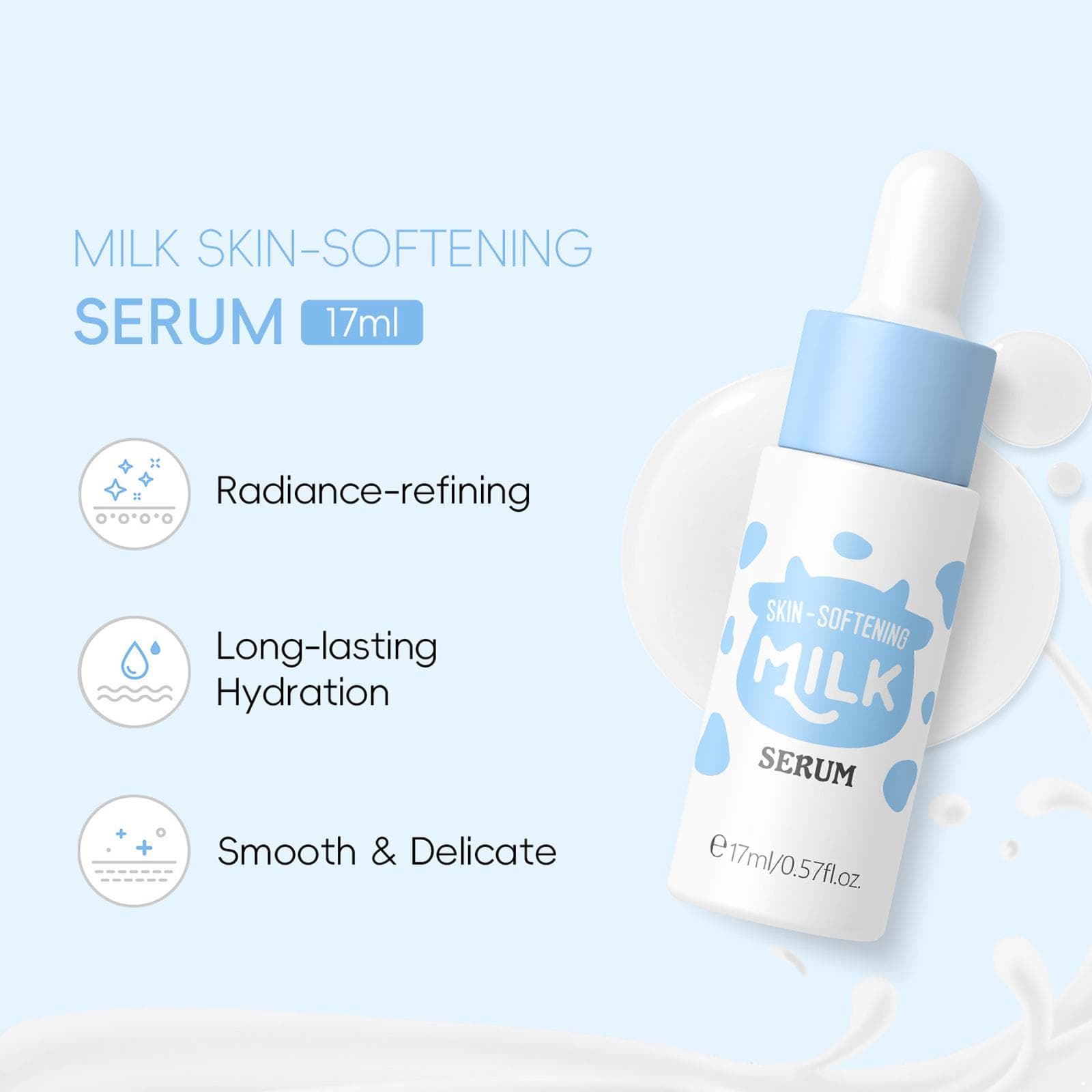 1Pc 17ML Women Girls Hydrating Milk Essence Serum Lightweight Non Greasy Formula Nourishes and Softens Skin Long Lasting Moisturizer for Daily Facial One Size blue