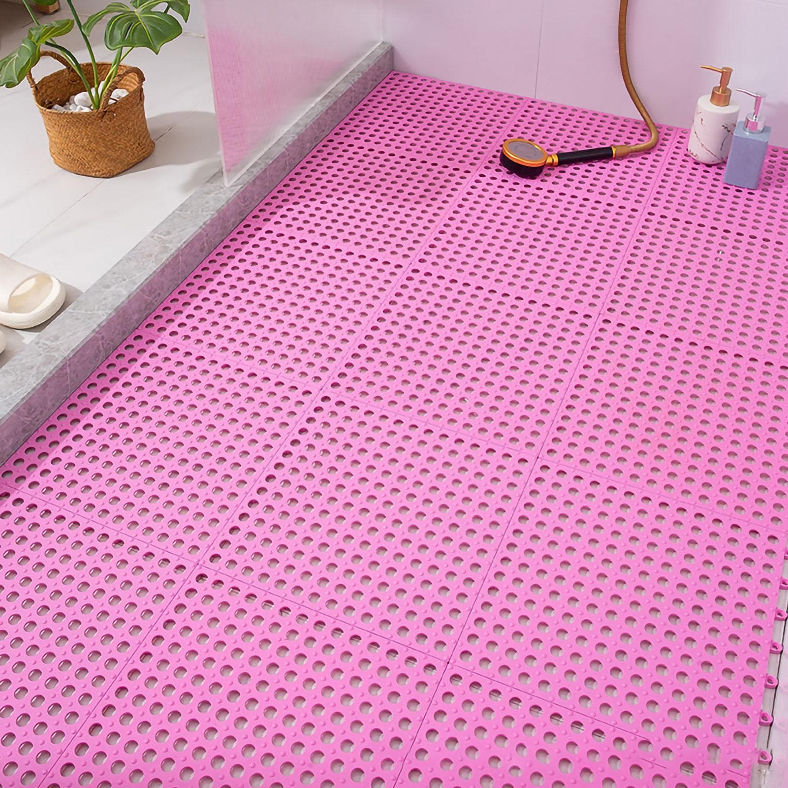 10PCS Suction Cup Floor Mats Anti Slip Plastic Mosaic Bath Mat for Kitchen Bathroom Yellow pink