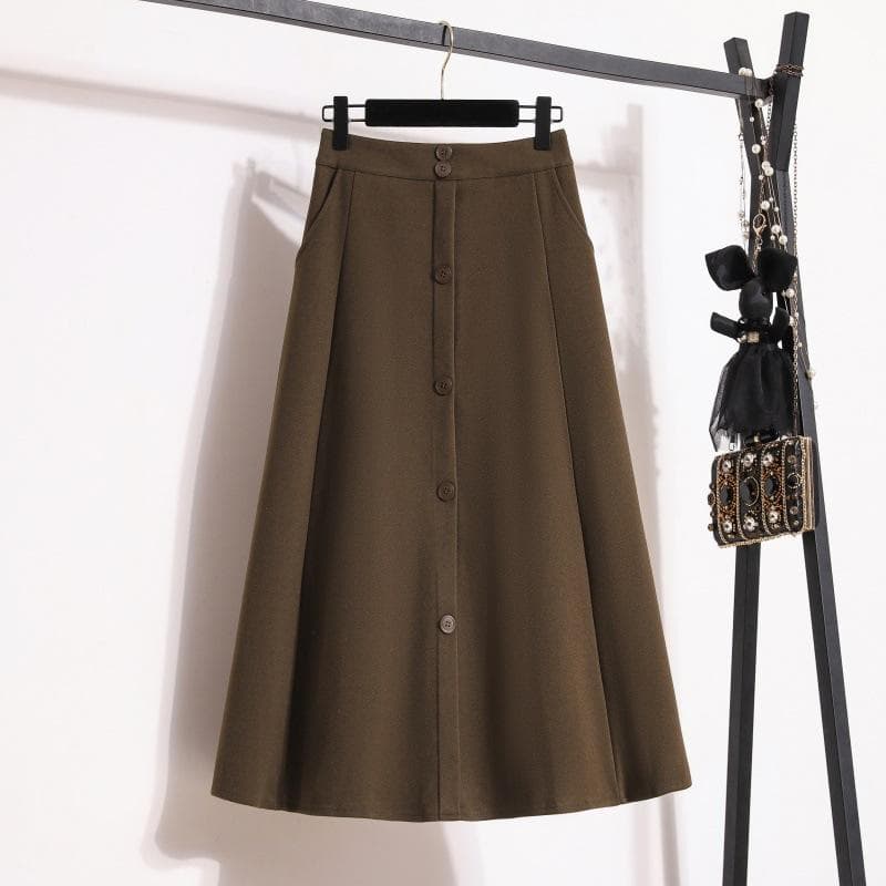 Large Size Women's Winter New Age-reducing Slimming A-line Skirt Fat Mm High Waist Mid-length Large Umbrella Skirt XXXXL brown