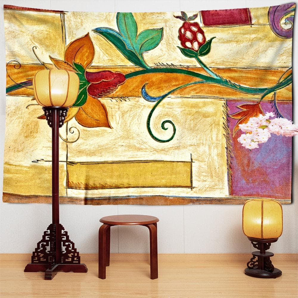 Yellow Flowers Chinese Ink Tapestry Wall Mount Bohemian Style Tapiz Mandala Witchcraft  Indoor Home Decor 95x70cm