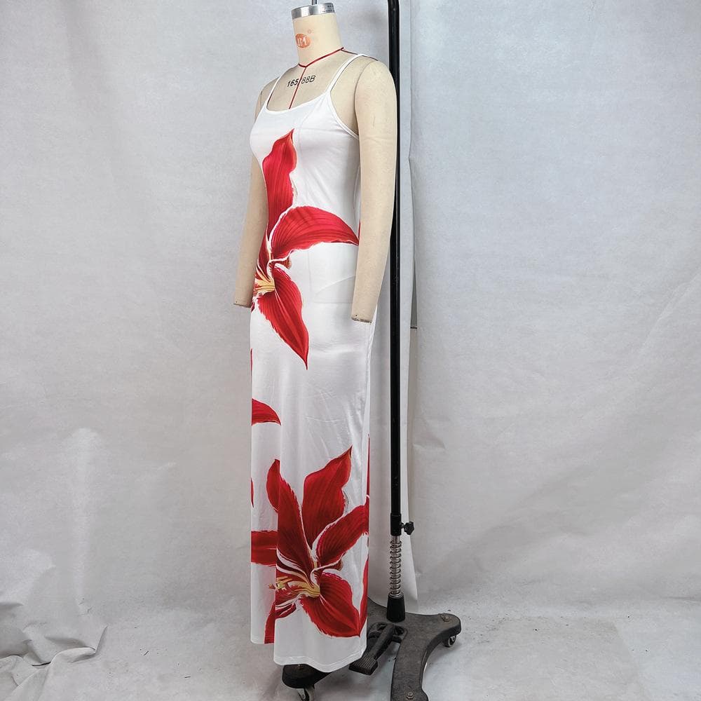 Women's Summer New Printed Sexy Suspender Dress for Women's Vacation Style Beach Skirt L white