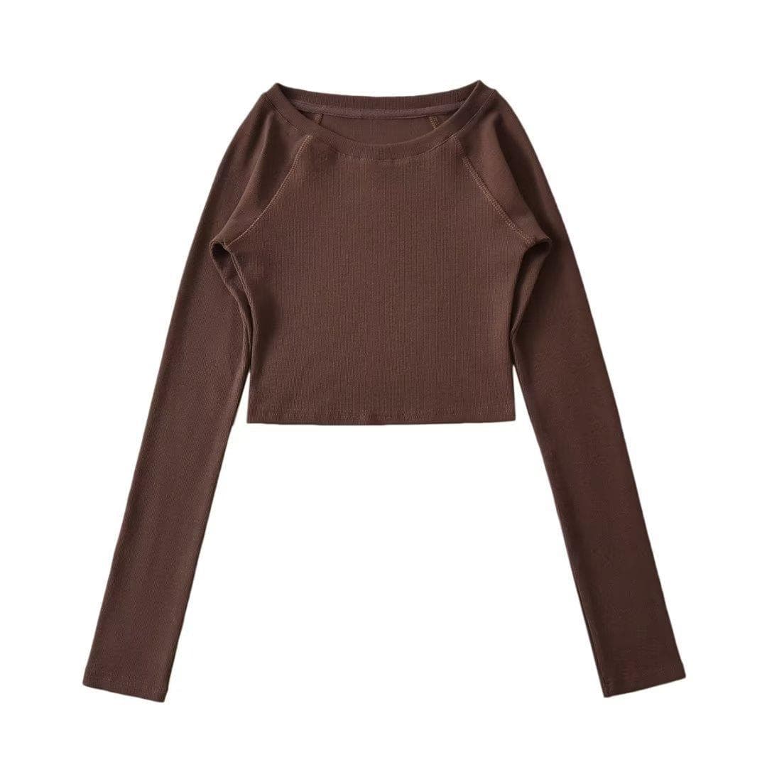 Dynamic Girl Versatile Style Bottoming Shirt Spice Girl Slim-fit Solid Color Sexy Slim-fit Short Open-button Long-sleeved T-shirt M dark brown