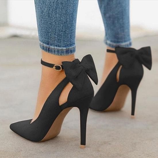 Sweet Spring and Summer Bow Tie Pointed Shallow Mouth Single Shoes Thin Heel High Heel Shoes Temperament Fashion Women's Shoes 40 black