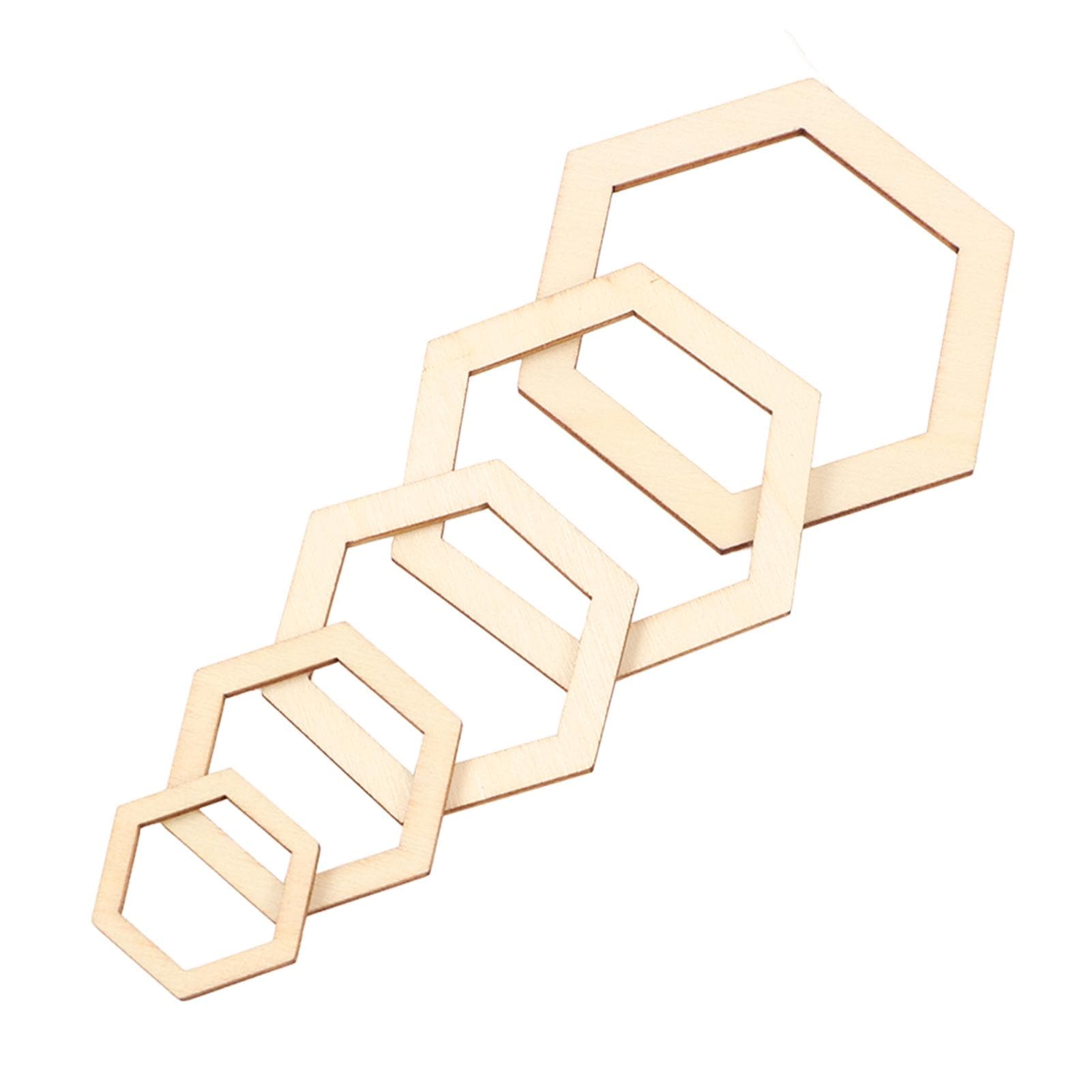 205Pcs Hexagonal Wooden Cutouts 5 Sizes Light Durable Odourless Blank Wood Pieces for Decoration