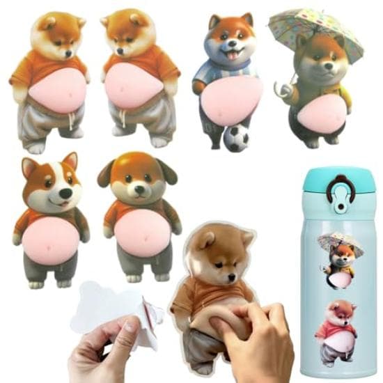 Squishy Dog Belly 3D Soft Cute Big Belly 6 Sheets DIY Decorative Stickers for Water Cell Perfect as a Craft Stress Relief Toy of Stickers, Stickers,