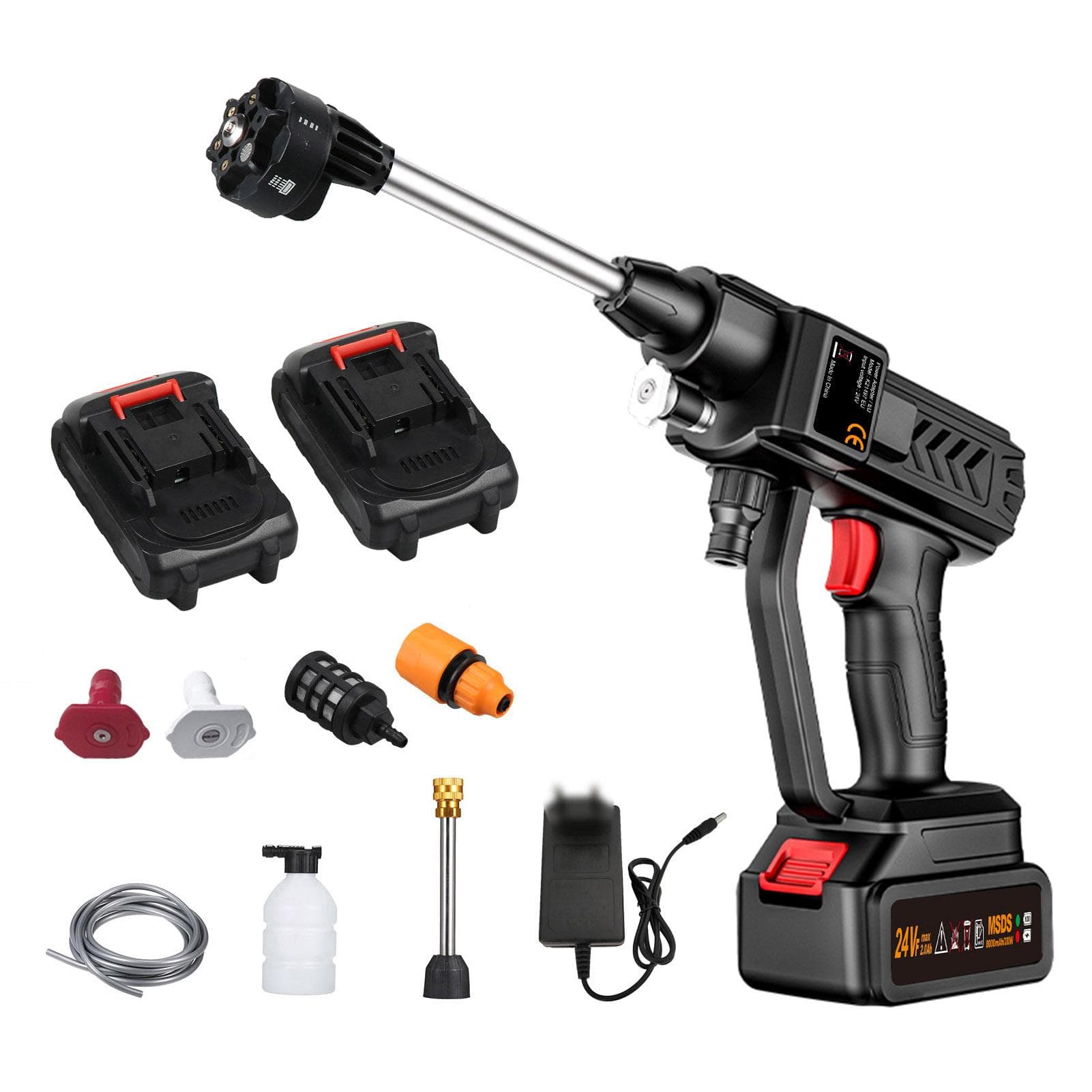 Cordless Power Washer 60Bar 300W High Power Washer Machine with Rechargeable Battery 6in1 Nozzles AU-PLUG black