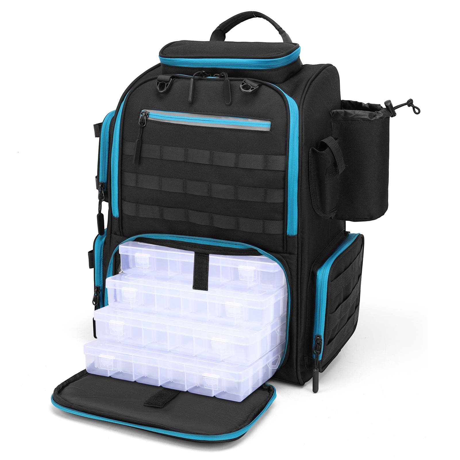 Lixada Fishing Backpack Waterproof Fishing Tackle Storage Bag with 4 Trays and Rain Cover black/blue