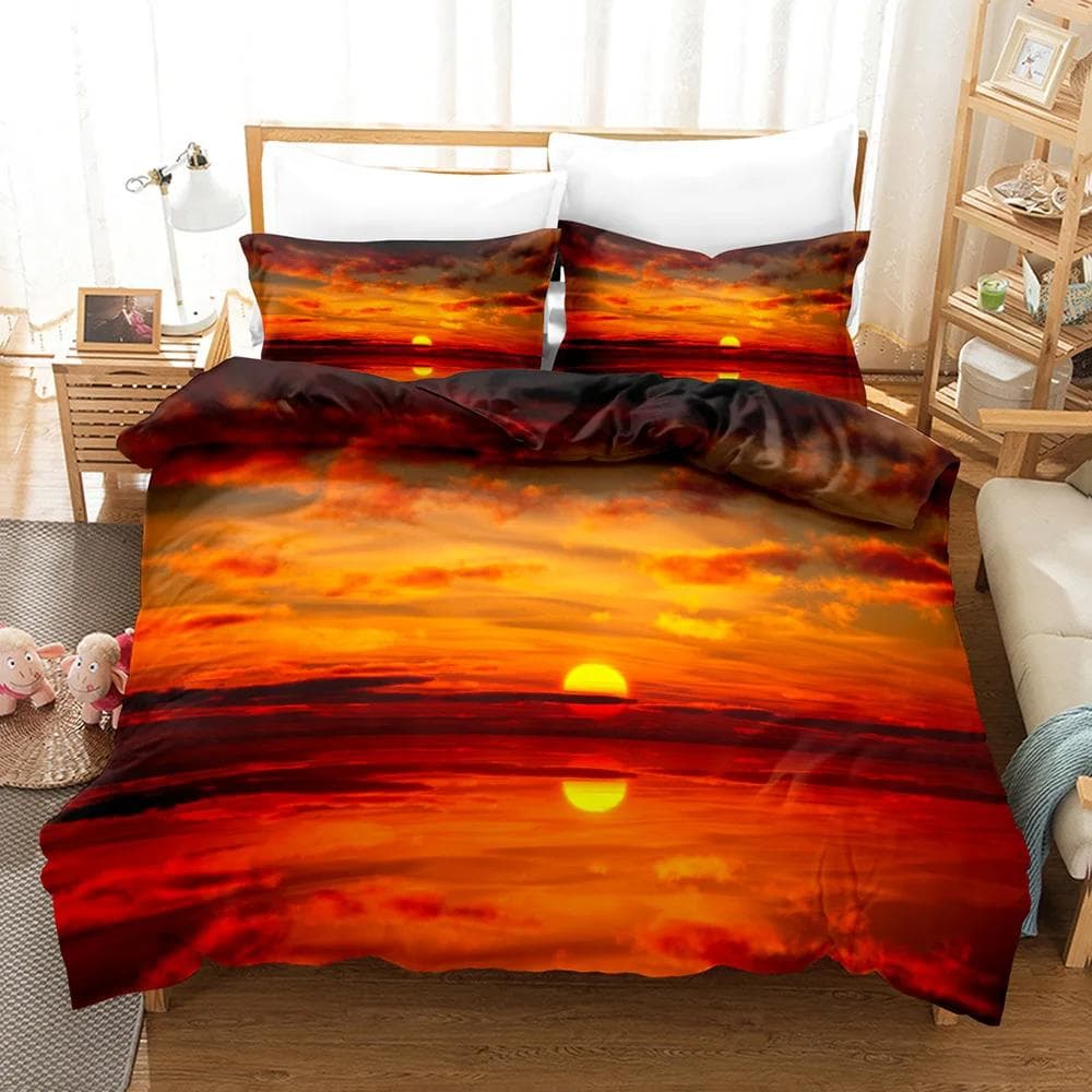 Goldon Sunset Bedding Set Tropical Beach Holiday Duvet Cover Set Girl Bed Cover Set Sunrise Quilt Cover Pillowcase Single Double US Full(200x230cm)