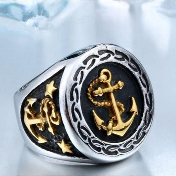 Punk Vintage Gold Silver Colour Anchor Biker Ring for Men Jewerly 9 silver