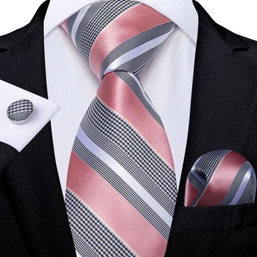 DiBanGu Mens Silk Necktie Set Striped Paisley Solid Tie Pocket Square Cufflinks N-7408