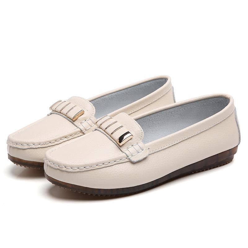 Autumn Flats Women Shoes Loafers Genuine Leather Women Flats Slip On Women's Loafers Female Moccasins Shoes Plus Size 37 beige