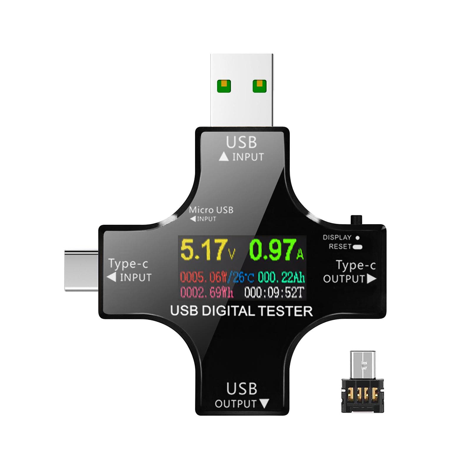 2 in 1 Type C USB Tester with IPS LCD Color Screen USB Voltmeter Ammeter Current Voltage Tester BT without BT