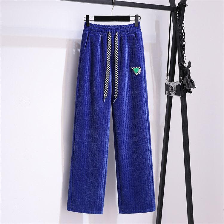 Straight-leg Pants Women's Spring Fashion Drape High-waisted Jacquard Casual Pants 2XL blue