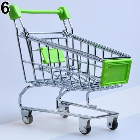 Supermarket Hand Trolley Mini Shopping Cart Desktop Decoration Storage Toy Gift