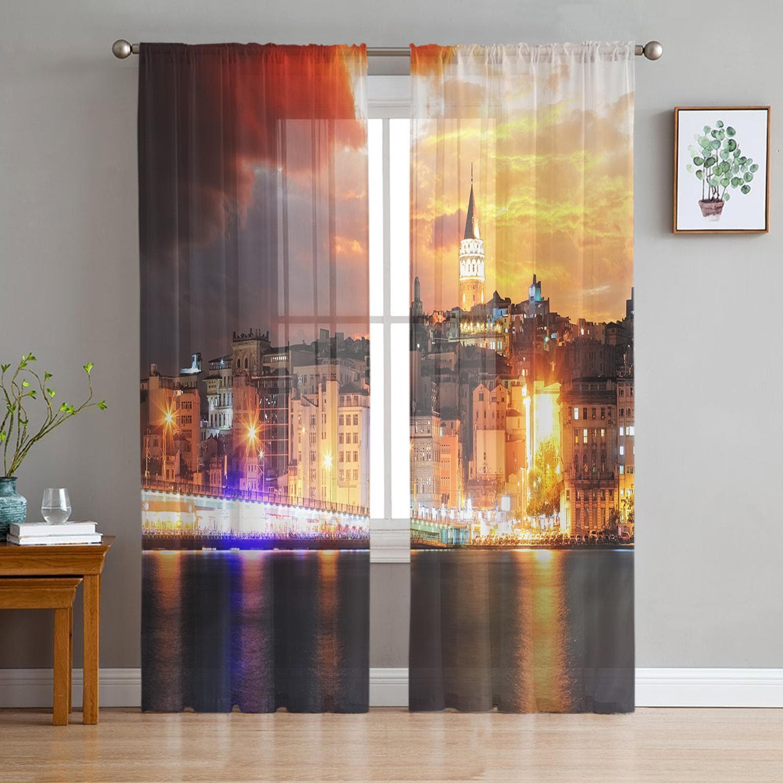 Megalopolis Acropolis Parthenon Monastiraki Sheer Curtains for Living Room Tulle Window Curtain Bedroom Kitchen Veil Drapes 135W x 114H(cm)