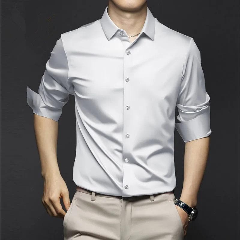 New Stretch Anti-Wrinkle Men's Shirts Long Sleeve Dress Shirts for Men Slim Fit Social Business Blouse White Shirt 6XL S white