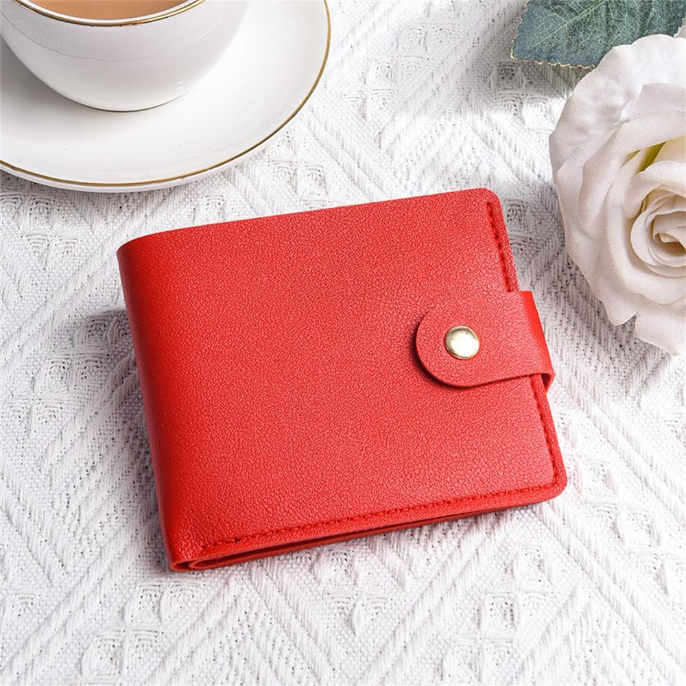 Pu Leather Small Short Wallet Bag Multi Card Holder Students Ultra-Thin Cowhide Coin Purse Clip Clutch Pouch for Men Women red