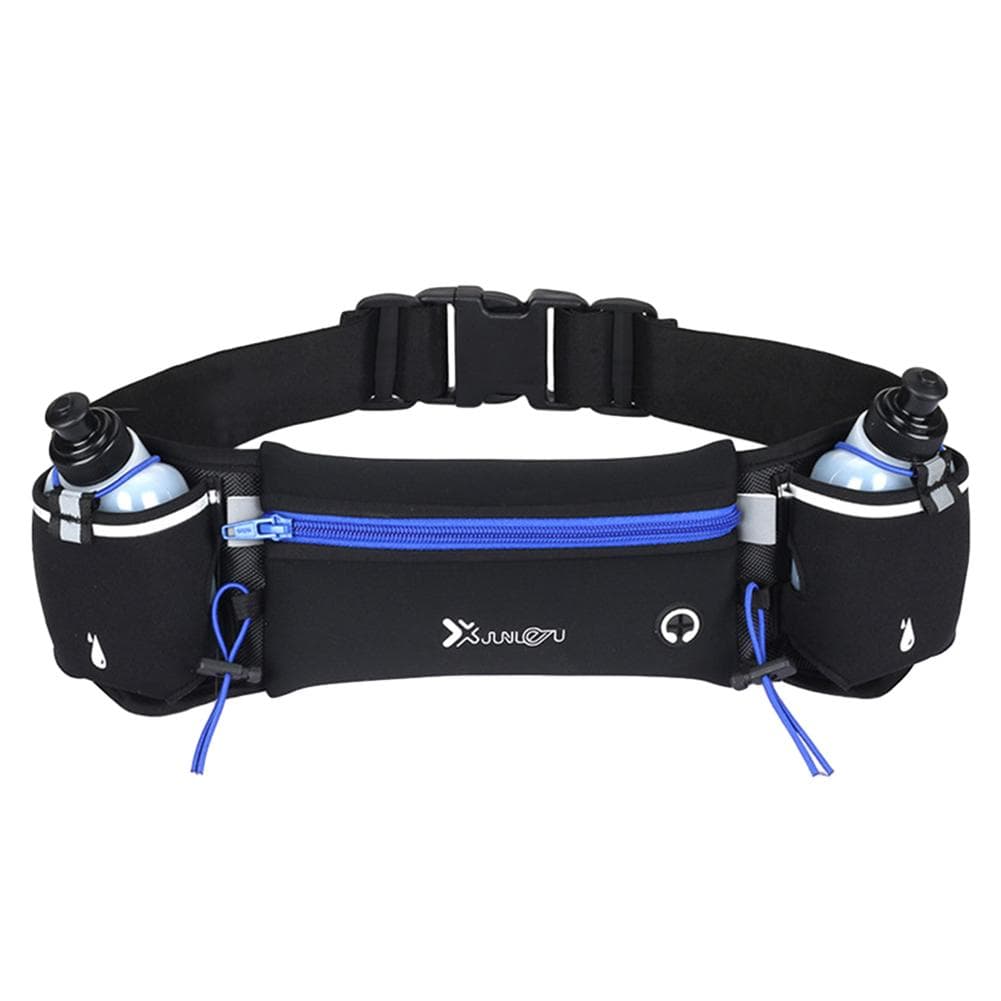 Hydration Running Belt with Multiple Pockets Holder Adjustable Strap Exercise Waist Pouch for Men and Women light blue