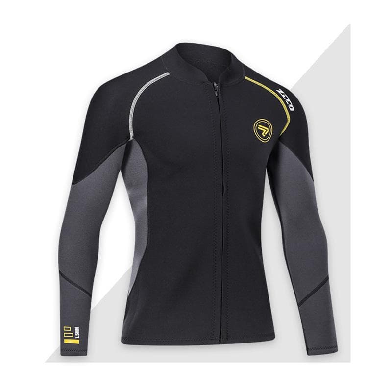 Mens 3/2mm Full Zip Long Sleeve Wetsuit Jacket Top Watersports Kayak Surf M black