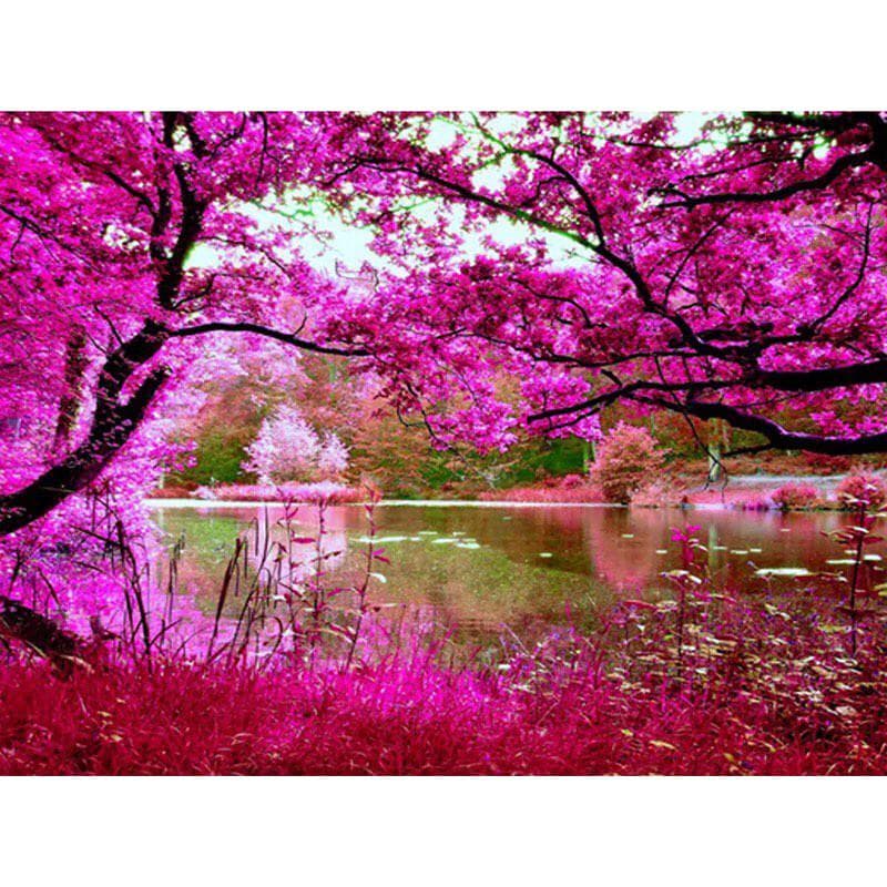 5D DIY Diamond Embroidery Purple Forest Lake Diamond Painting Cross Stitch Full Round Rhinestone 20X30CM