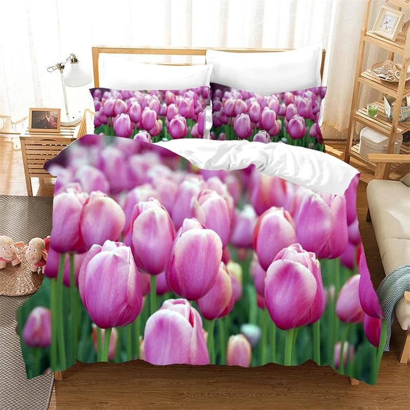 Flower Tulip Elegant Floral 3d Duvet Cover for Women Gifts Luxury Mother's Day Warm Gifts for Bedroom Decoration Queen King Size 173x218cm 2pcs