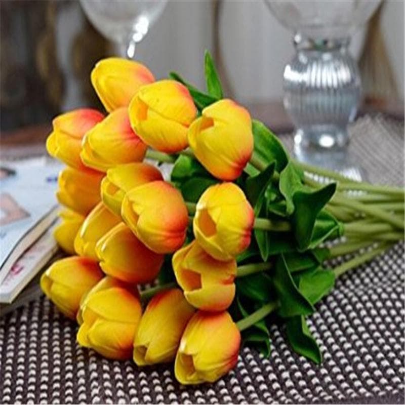6pcs/lot Artificial Flowers Bouquet Mini Tulip Wedding Bridal Bridesmaid Hydrangeas Floral Party Decor 6pcs orange