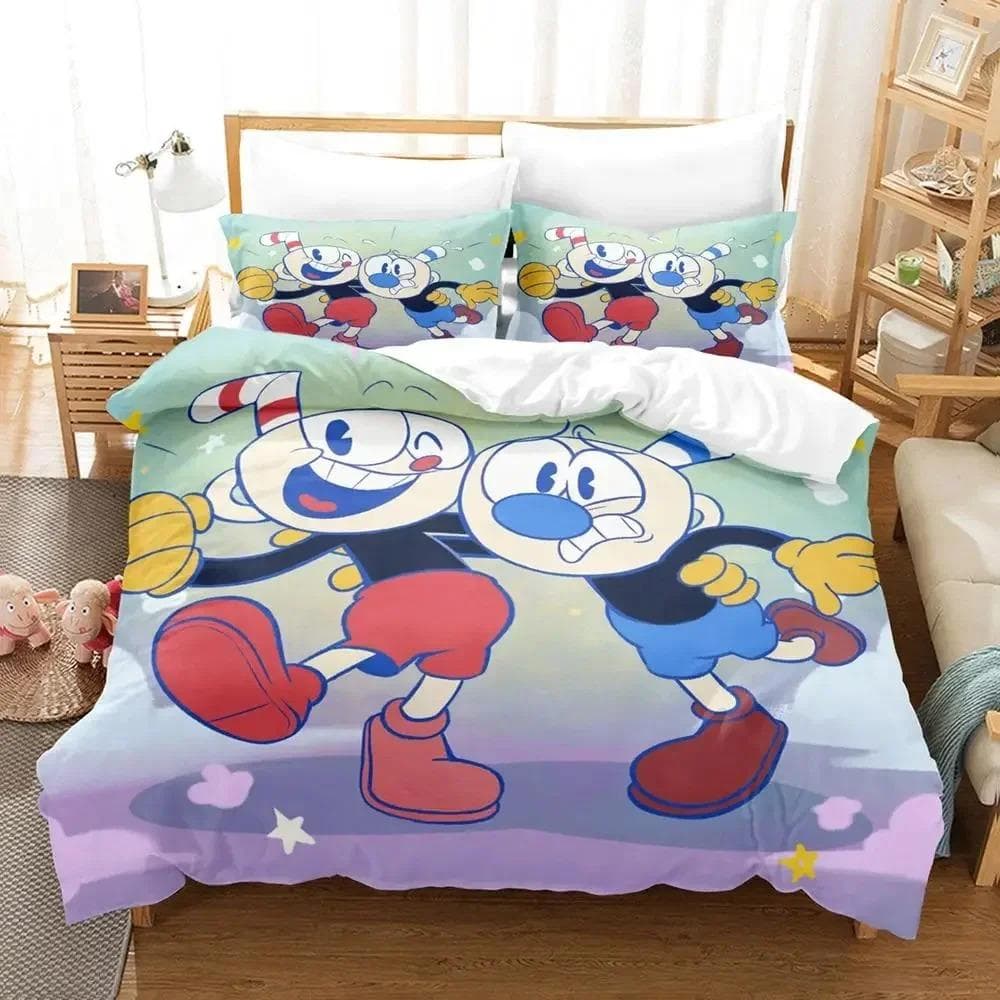 Cartoon Mugman Cuphead Bedding Set Duvet Cover Bed Set Quilt Cover Pillowcase Comforter king Queen Size Boys Adult Bedding Set 70x133cm 2pcs