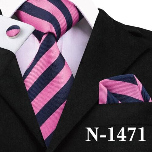 198 Colors Mens Silk Tie Black Blue Red Necktie Hanky Cufflinks Wedding 3PCS Set N-1471