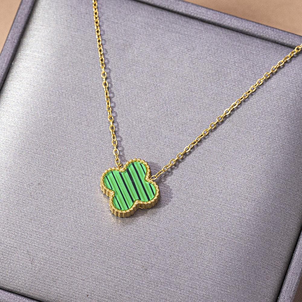 Exquisite Four-Leaf Clover Necklace Titanium Steel Necklace Collarbone Chain Premium Sense Of Light Luxury Necklace green