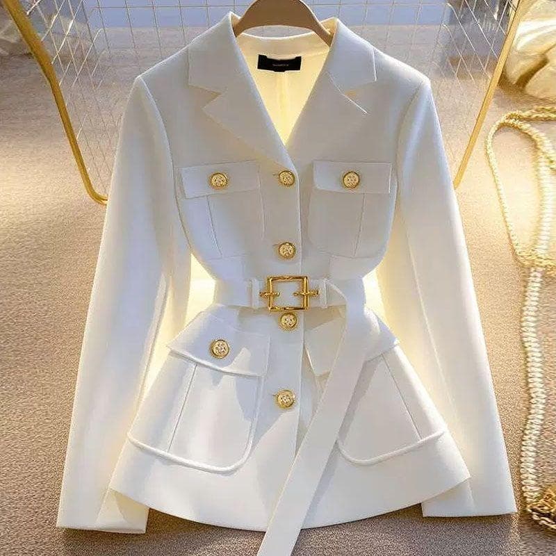 Apricot colored jacket for women with unique temperament, high-end waist cinching short top for socialites S white
